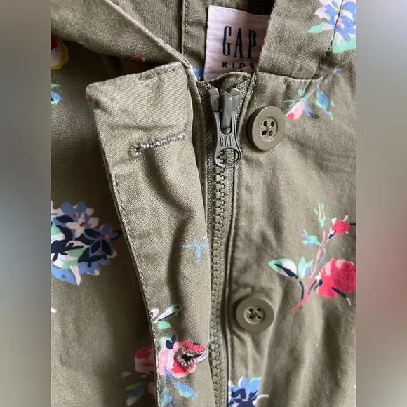 Gap Floral Kids Green Print Shirt Hooded Jacket with Pockets Girls XL - Picture 3 of 11
